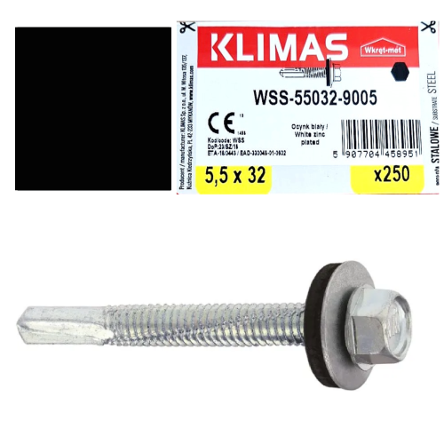 Wkręty samowiercące z podkładką EPDM RAL 9005