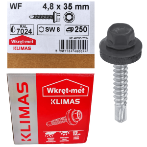 Wkręty farmerskie do metalu 4.8x35 250szt RAL 7024