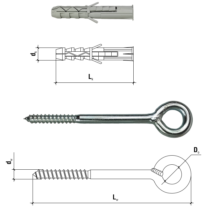 Kołki HOX z hakiem oczkowym