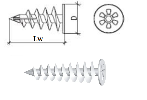 Wymiary kołka spiralnego WK-DS